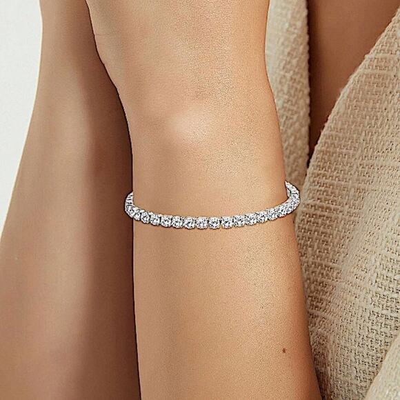 Sterling Silver 18K White Gold Plated Tennis Bracelet with Cubic Zircon - Picture 2 of 3